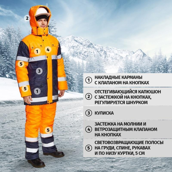 Костюм сигнальный зимний Спектр-1 КБР c СОП куртка и брюки (размер  44-46, рост 182-188)
