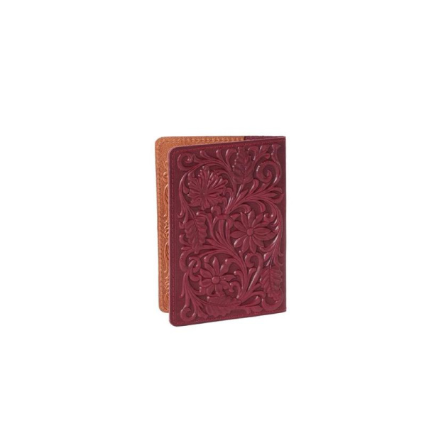 Обложка на паспорт Кожевенная Мануфактура Цветы из натуральной кожи  бордового цвета (Op0100102)