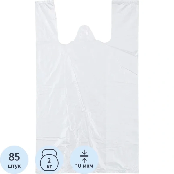 Пакет-майка ПНД 10 мкм белый (24+12х44 см, 85 штук в упаковке) Пакет-майка ПНД 10 мкм белый (24+12х44 см, 85 штук в упаковке)