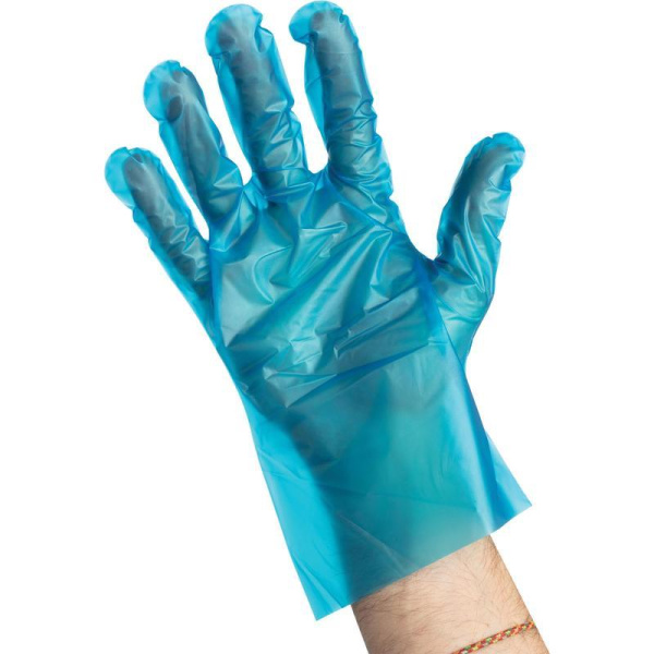 Перчатки одноразовые Albens ТПЭ голубые размер универсальный (100 штук в упаковке)