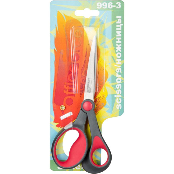 Ножницы 165 мм Office Force с пластиковыми прорезиненными асимметричными  ручками серого/красного цвета