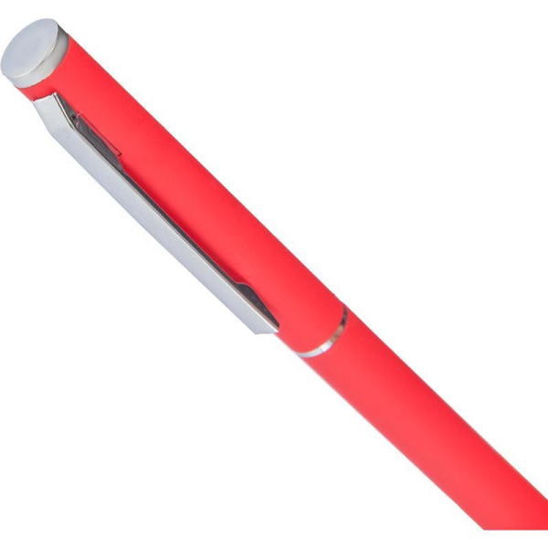 Ручка шариковая автоматическая синяя корпус soft touch  (красный/серебристый корпус, толщина линии 0.7 мм)