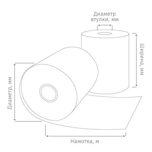 Чековая лента из термобумаги 57 мм (диаметр 44-46 мм, намотка 30 м,  втулка 12 мм, 6 штук в упаковке)