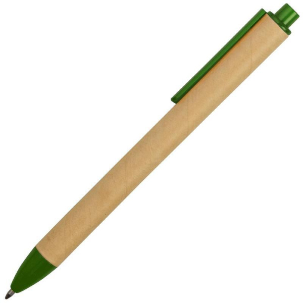 Ручка шариковая автоматическая Эко синяя (бежевый/зеленый корпус, толщина линии 1 мм)