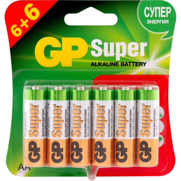 Батарейка AA пальчиковая GP Super (12 штук в упаковке)