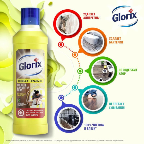 Средство для мытья полов Glorix Лимонная энергия 1 литр