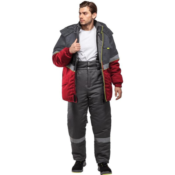 Куртка рабочая зимняя мужская з43-КУ с СОП серая/красная (размер 60-62,  рост 182-188)