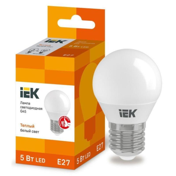 Лампа светодиодная IEK ECO G 5Вт E27 3000К 450Лм 230В  LLE-G45-5-230-30-E27