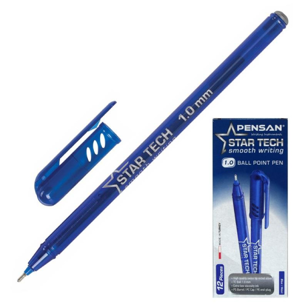 Ручка шариковая неавтоматическая Pensan Star Tech синяя (толщина линии  0.7 мм)