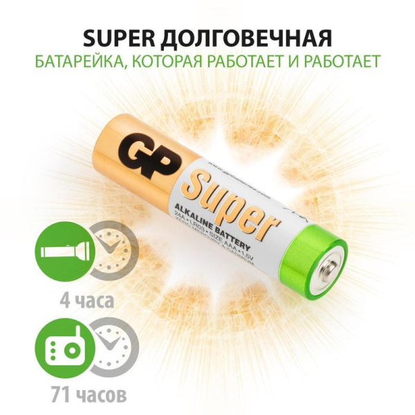 Батарейки GP Super мизинчиковые ААA LR03 (4 штуки в упаковке)