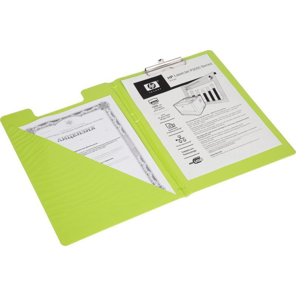 Папка-планшет с зажимом Attache Bright colours A4 салатовая с выдвижным подвесом