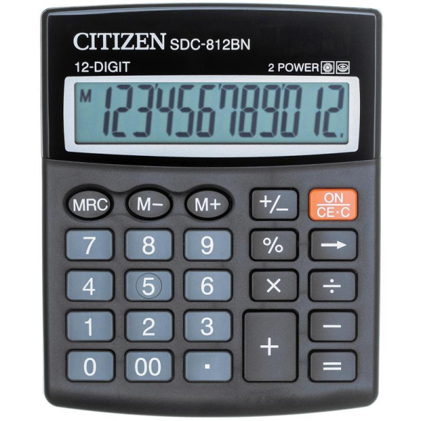 Калькулятор настольный компактный Citizen SDC812BN 12-разрядный черный