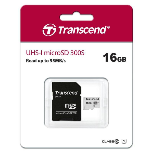 Карта памяти 16 ГБ micro SDHC Transcend TS16GUSD300S-A Class 10 UHS-I