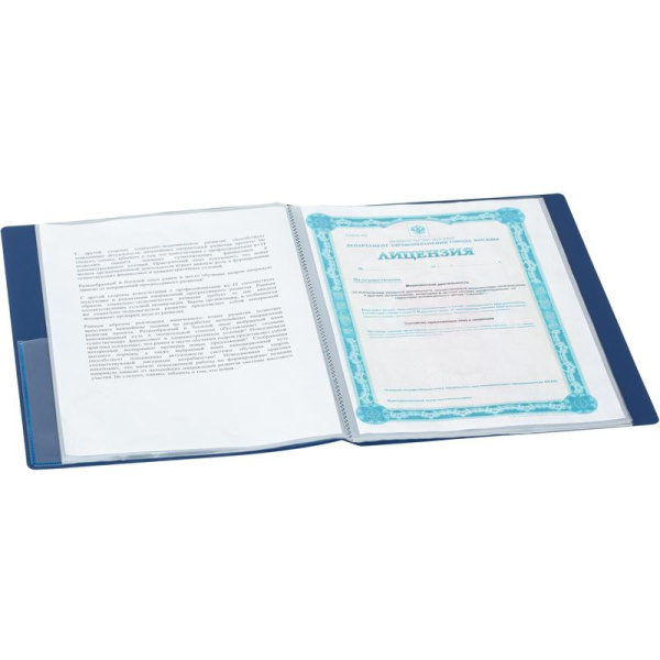 Папка файловая на 40 файлов Комус Шелк A4 25 мм синяя (толщина обложки 0.7 мм)