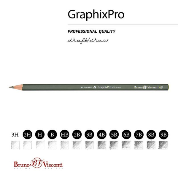 Набор карандашей чернографитных Bruno Visconti Sketch&Art 2H-9B  (12 штук в  упаковке)
