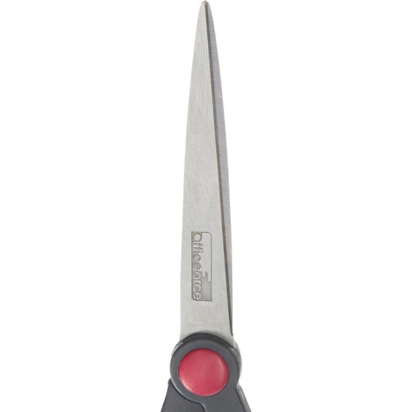 Ножницы 165 мм Office Force с пластиковыми прорезиненными асимметричными  ручками серого/красного цвета