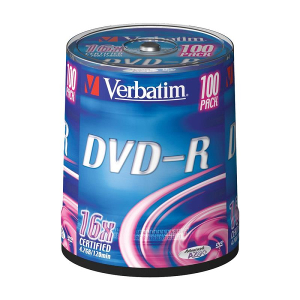 Диск DVD-R Verbatim 4.7 Gb 16x (100 штук в упаковке)