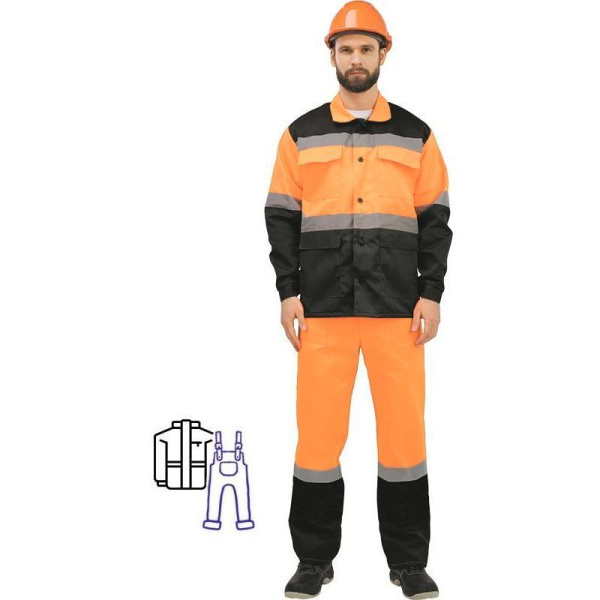 Костюм рабочий летний мужской лд01-КПК с СОП оранжевый/черный (размер 44-46, рост 170-176)