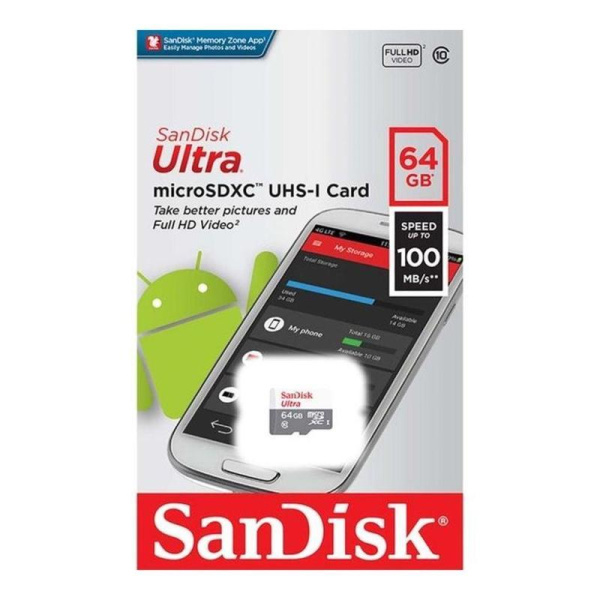 Карта памяти 64 ГБ microSDXC SanDisk Ultra Class 10 UHS-I (SDSQUNR-064G-GN3MN)