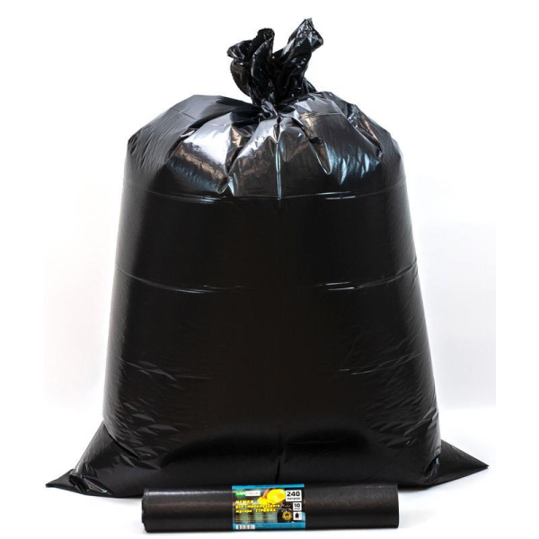 Мешки для мусора на 240 литров черные Mirpack (75 мкм, в рулоне 10 штук, 93х130 см)