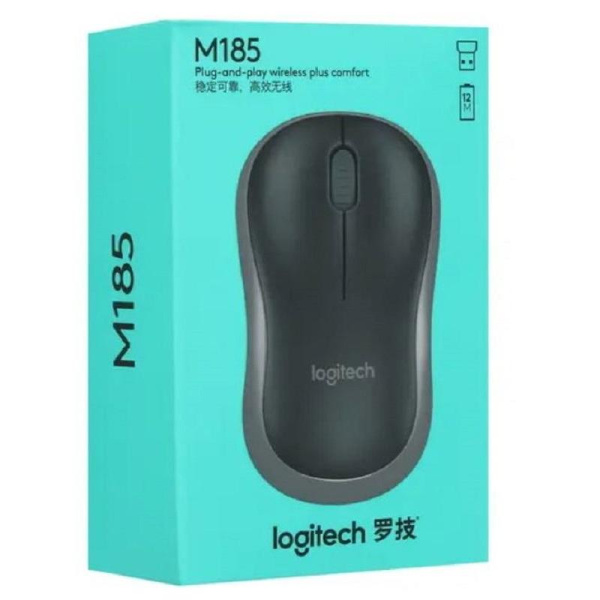 Мышь беспроводная Logitech M185 серо-черная (910-002252)