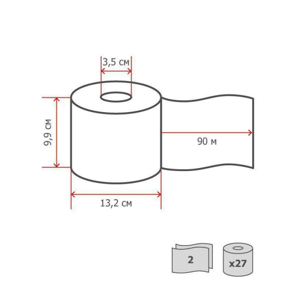 Туалетная бумага в рулонах Tork Premium Т6 127520 2-слойная 27 рулонов по 90 метров