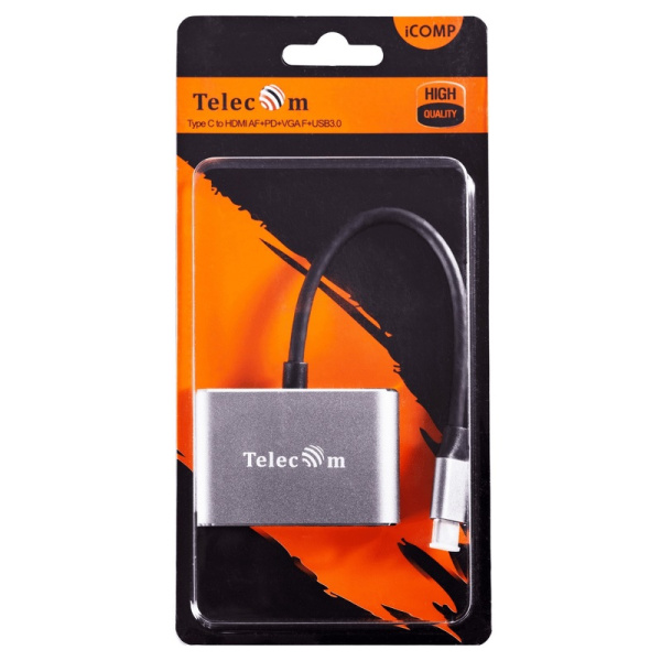 Кабель Telecom USB Type-C - HDMI - VGA - USB A - USB PD Type-C 0.2 метра  (TUC055)