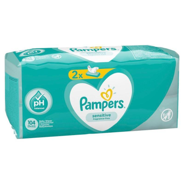 Влажные салфетки детские Pampers Sensitive (2 упаковки по 52 штуки)