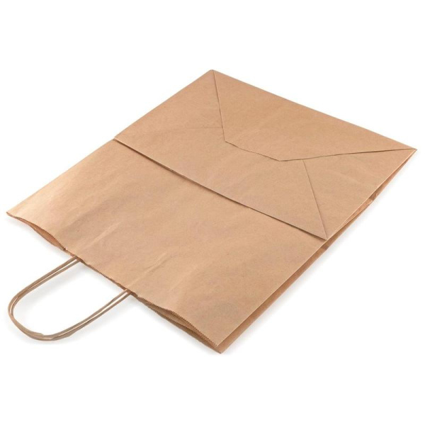 Крафт пакет бумажный бурый с кручеными ручками 32x37х20 см (300 штук в   упаковке)