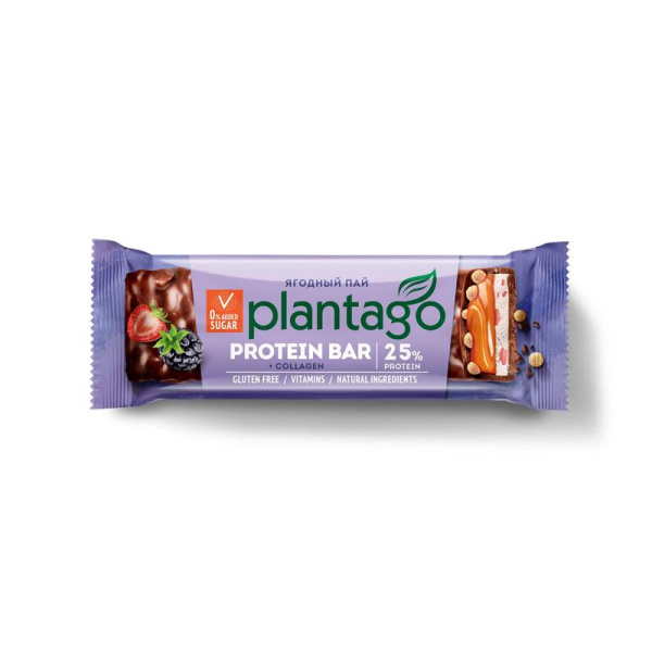 Батончик протеиновый Plantago Ягодный пай (12 штук по 40 г)