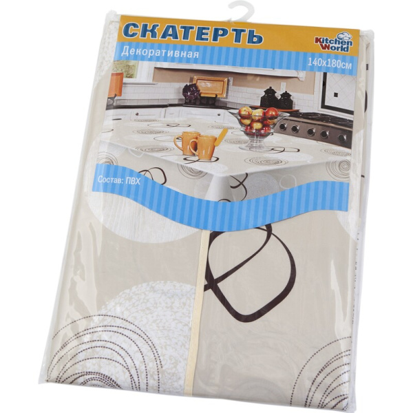 Скатерть клеенка на стол Kitchen World Круги 140х180 см ПВХ бежевая