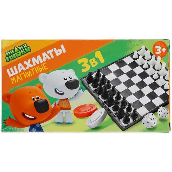 Настольная игра Шахматы магнитные Ми-ми-мишки 3в1 (шашки/нарды)