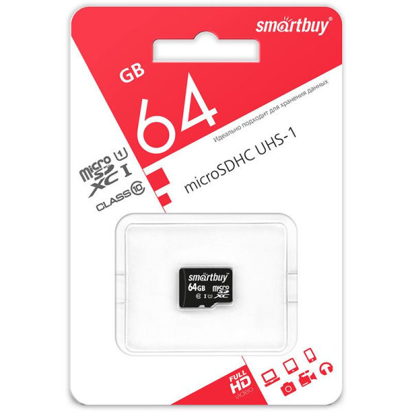 Карта памяти 64 ГБ microSDXC Smartbuy SB64GBSDCL10-00 Class 10 UHS-I