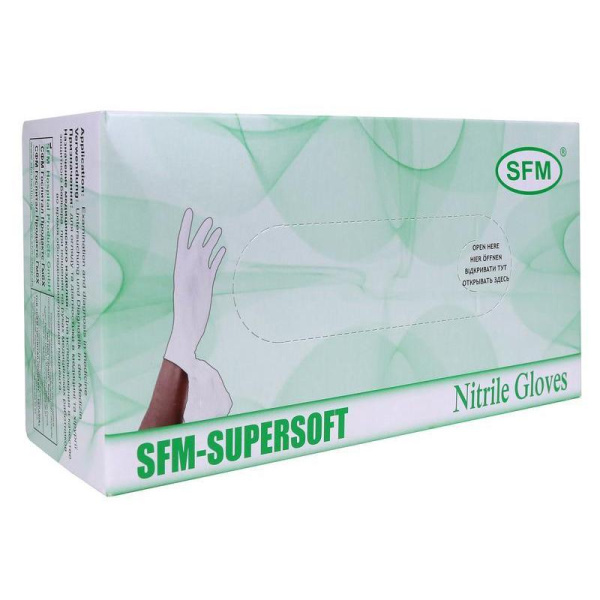 Перчатки медицинские смотровые нитриловые SFМ нестерильные неопудренные  белые размер M (200 штук в упаковке)