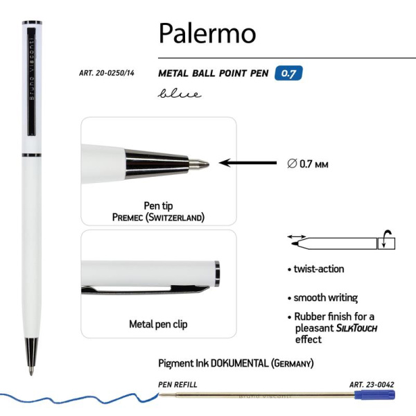 Ручка шариковая автоматическая Bruno Visconti Palermo цвет чернил синий  цвет корпуса белый (толщина линии 0.5 мм)