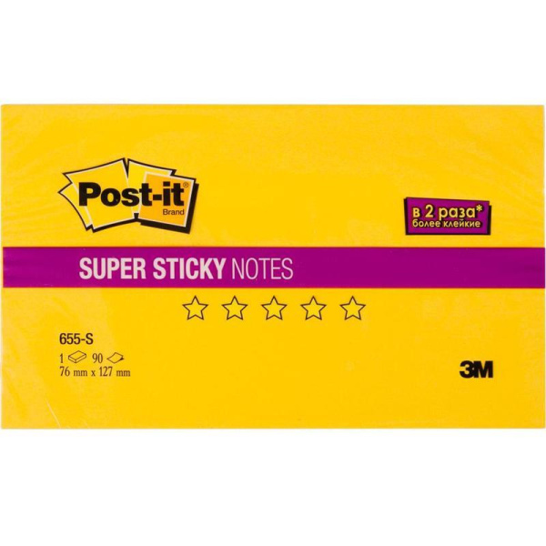 Стикеры Post-it 76x127 мм желтые неоновые 90 листов