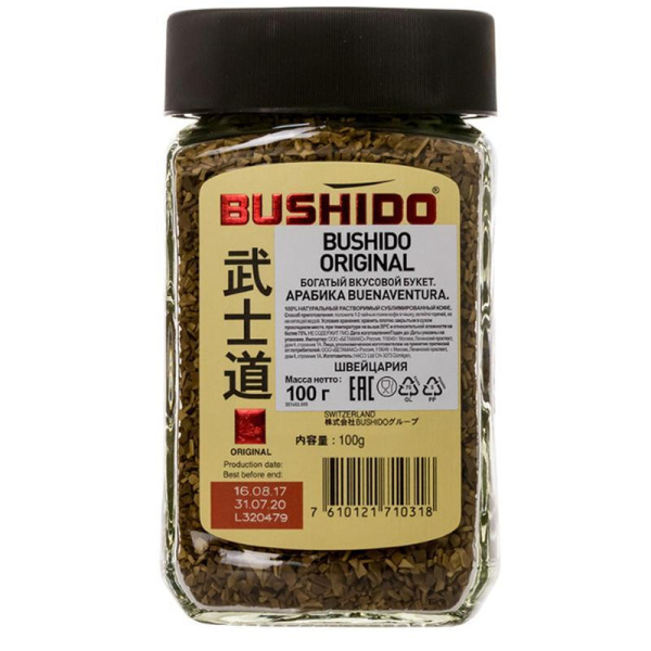 Кофе растворимый Bushido Original 100 г (стекло)