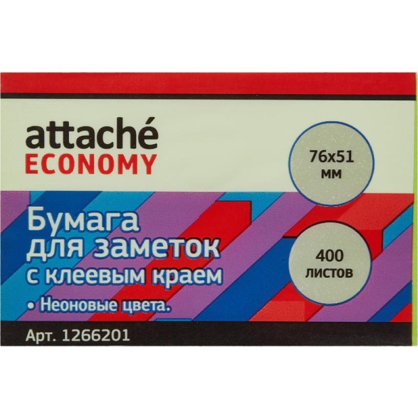 Стикеры Attache Economy 76x51 мм неоновые 5 цветов (1 блок, 400 листов)