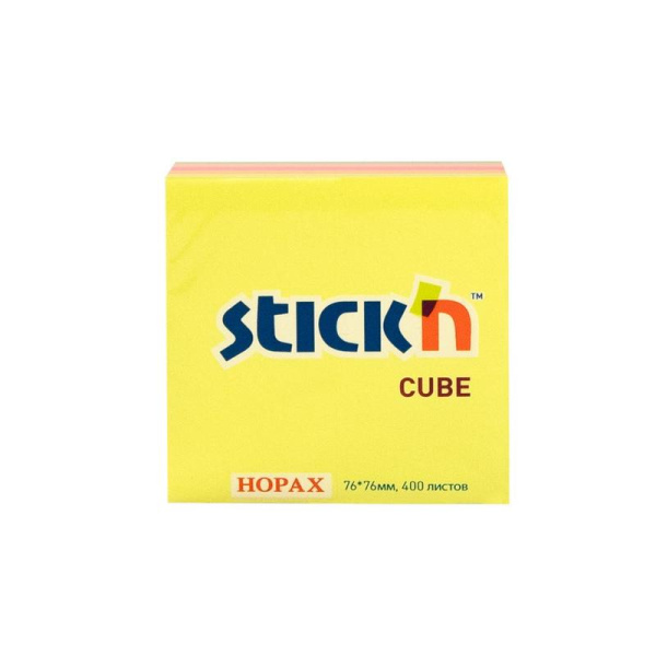 Стикеры Hopax Stick'n 76х76 мм неоновые 5 цветов (1 блок, 400 листов)