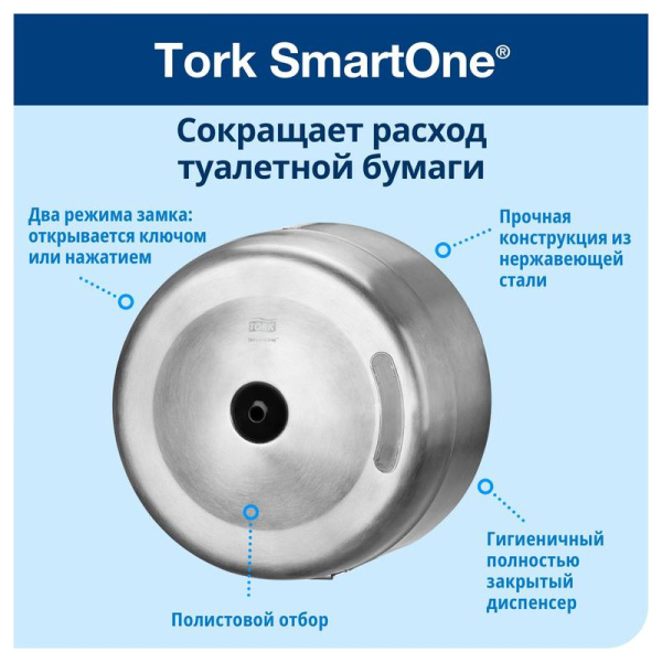 Диспенсер для туалетной бумаги в рулонах Tork SmartOne T8 472054 металлический