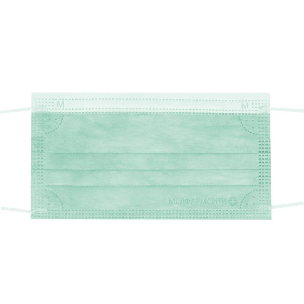 Маска медицинская трехслойная одноразовая светло-зеленая на резинке (50  штук в упаковке)